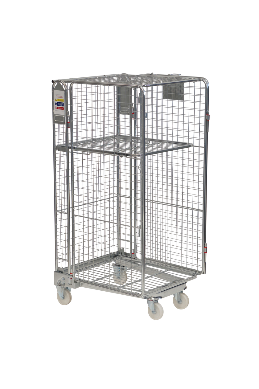 Conteneur roulant emboîtable antivol avec base en acier grillagée 50x50mm (735x850x1690)
