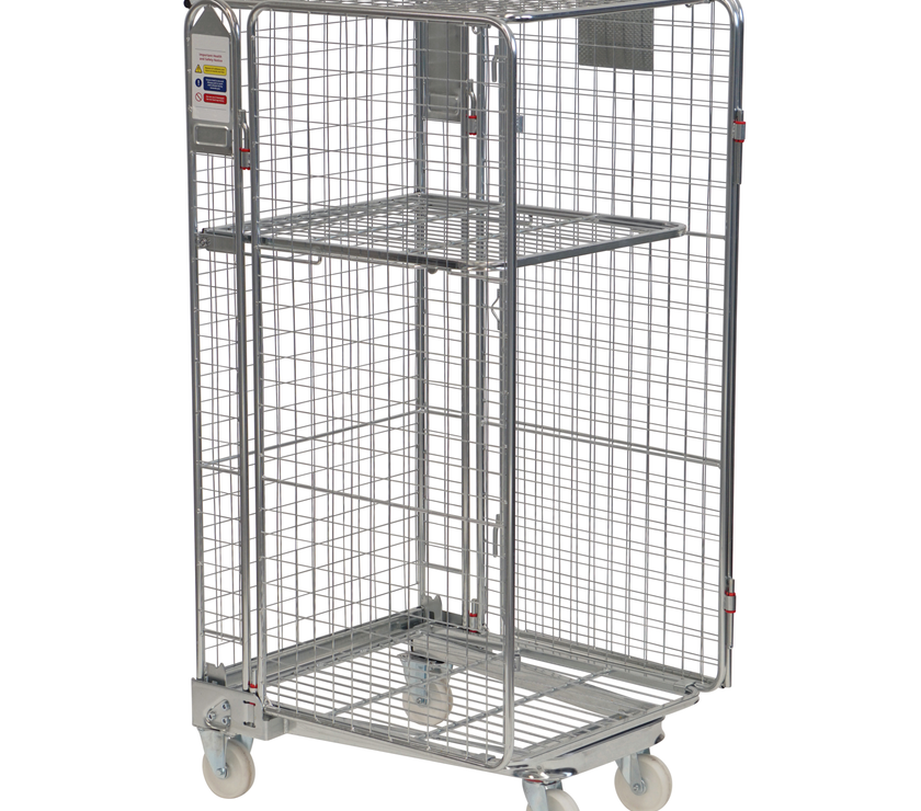Conteneur roulant emboîtable antivol avec base en acier grillagée 50x50mm (735x850x1690)